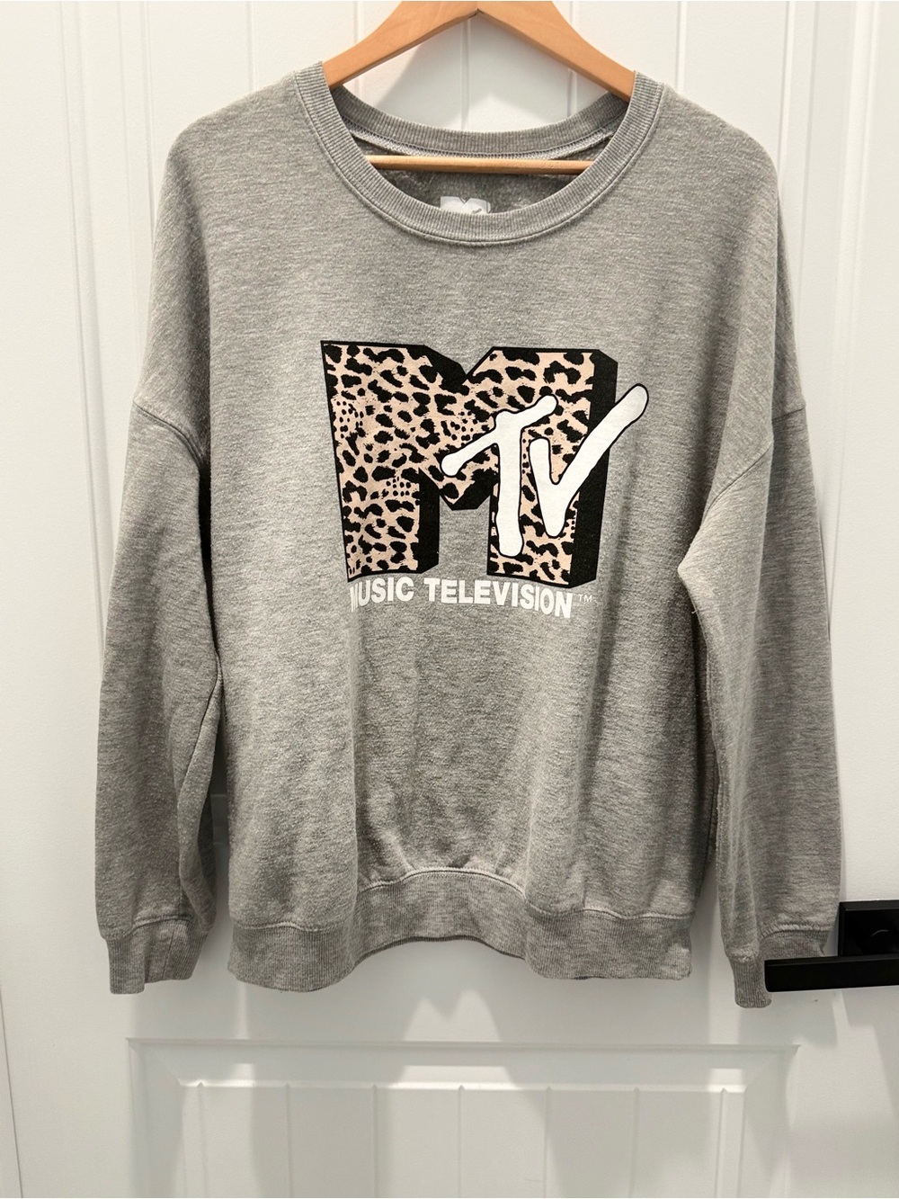 MTV Gray Crewneck with Leopard-Print Logo